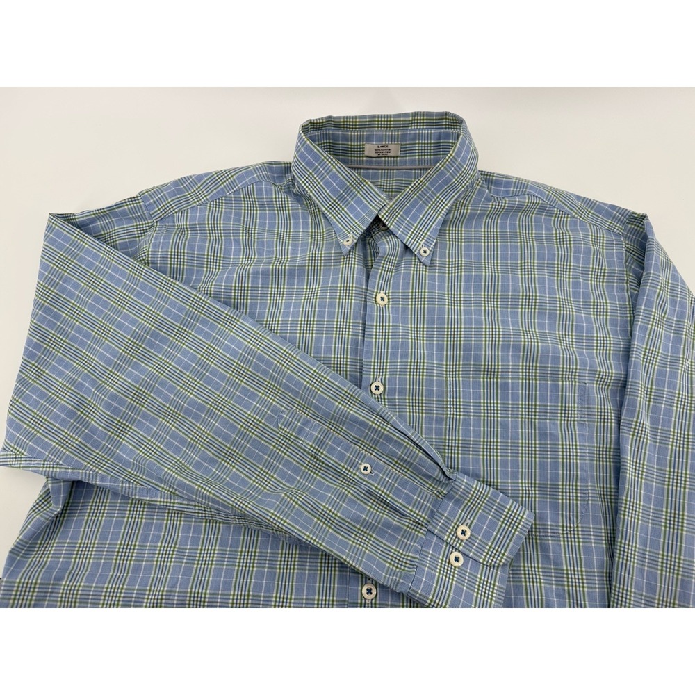 Peter Millar Mens Button Down Shirt L‎ Plaid Blue Green Long Sleeve